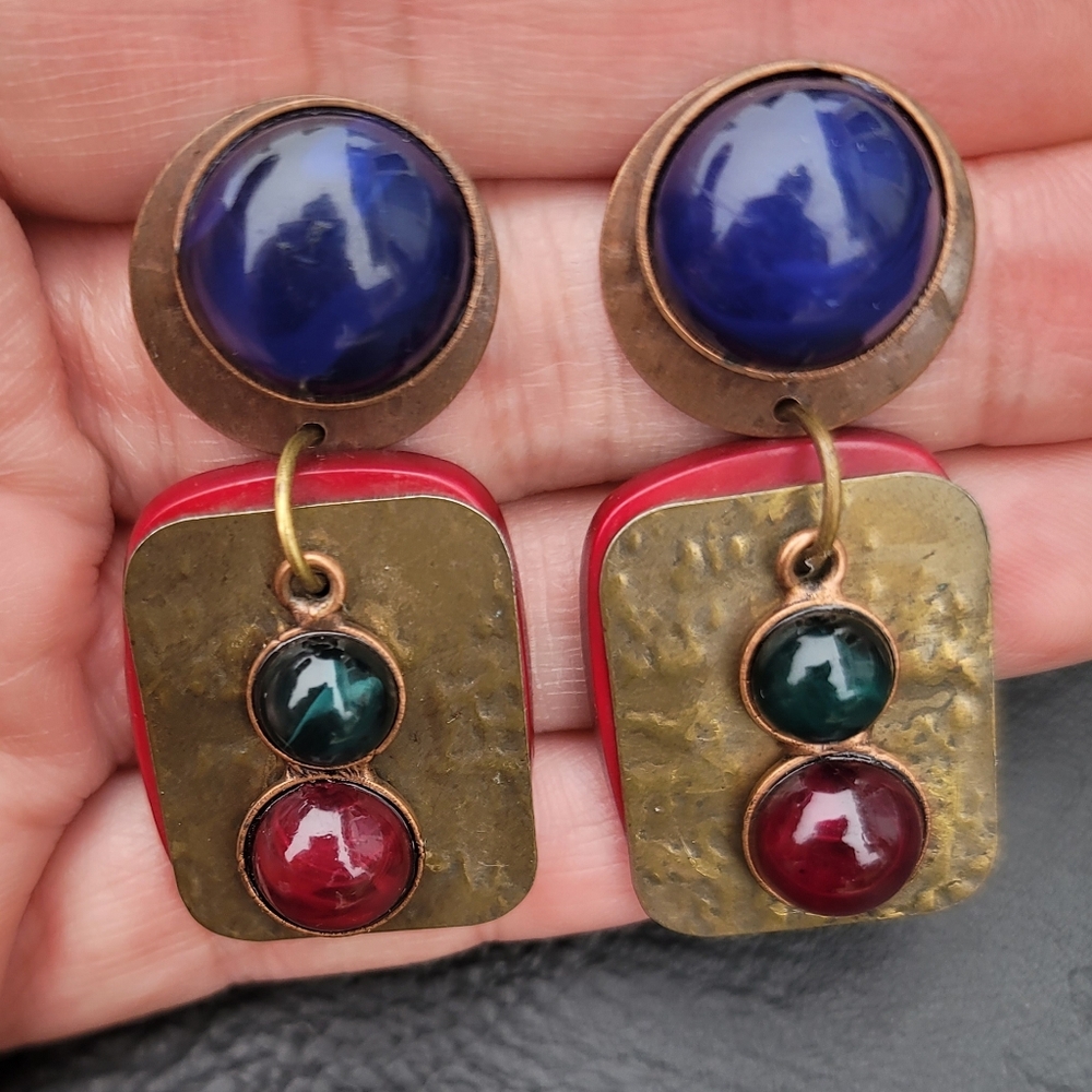 Modernist Artisan Earrings - Mixed Metal, Vintage, Estate - Pierced